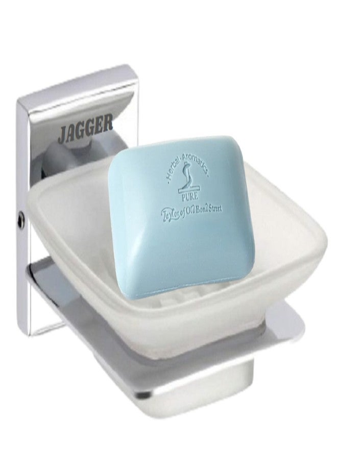 JAGGER حامل صابون جداري JAGGER JAG282 SS304 مع طبق صابون زجاجي/حامل علبة صابون/حامل صابون يستخدم في حوض الغسيل/الحمام/المطبخ (طلاء كروم فضي [مربع]) - Image 1